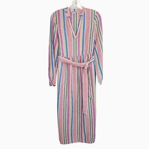 Boden Linen Maxi Notch Neck Dress in multi stripe